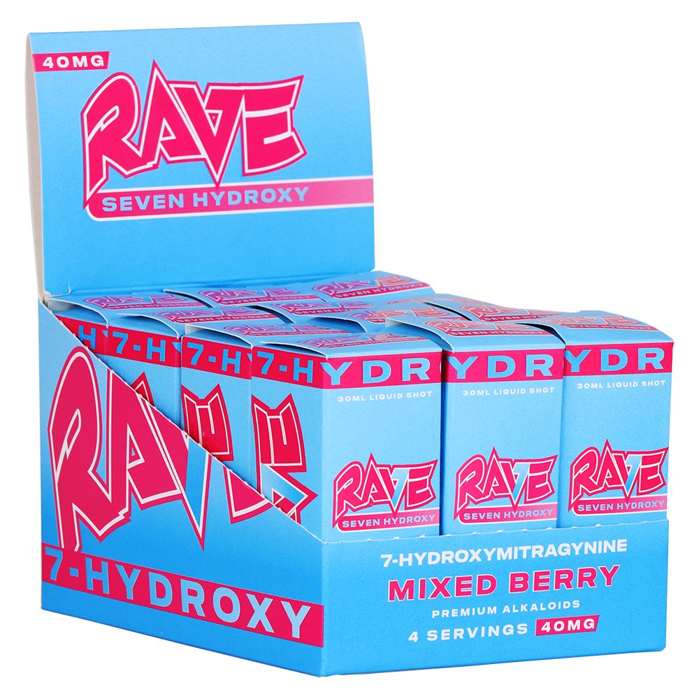 Rave 7-Hydroxymitragynine Shots | 2oz | 40mg | 12ct Display