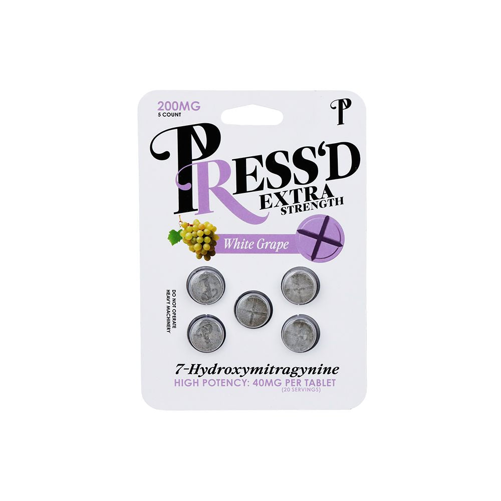 Press'd Extra Strength 7-Hydroxymitragynine Tablets | 200mg | 5pc | 10pk Display