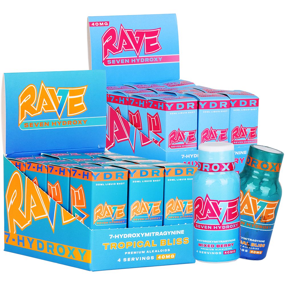 Rave 7-Hydroxymitragynine Shots | 2oz | 40mg | 12ct Display