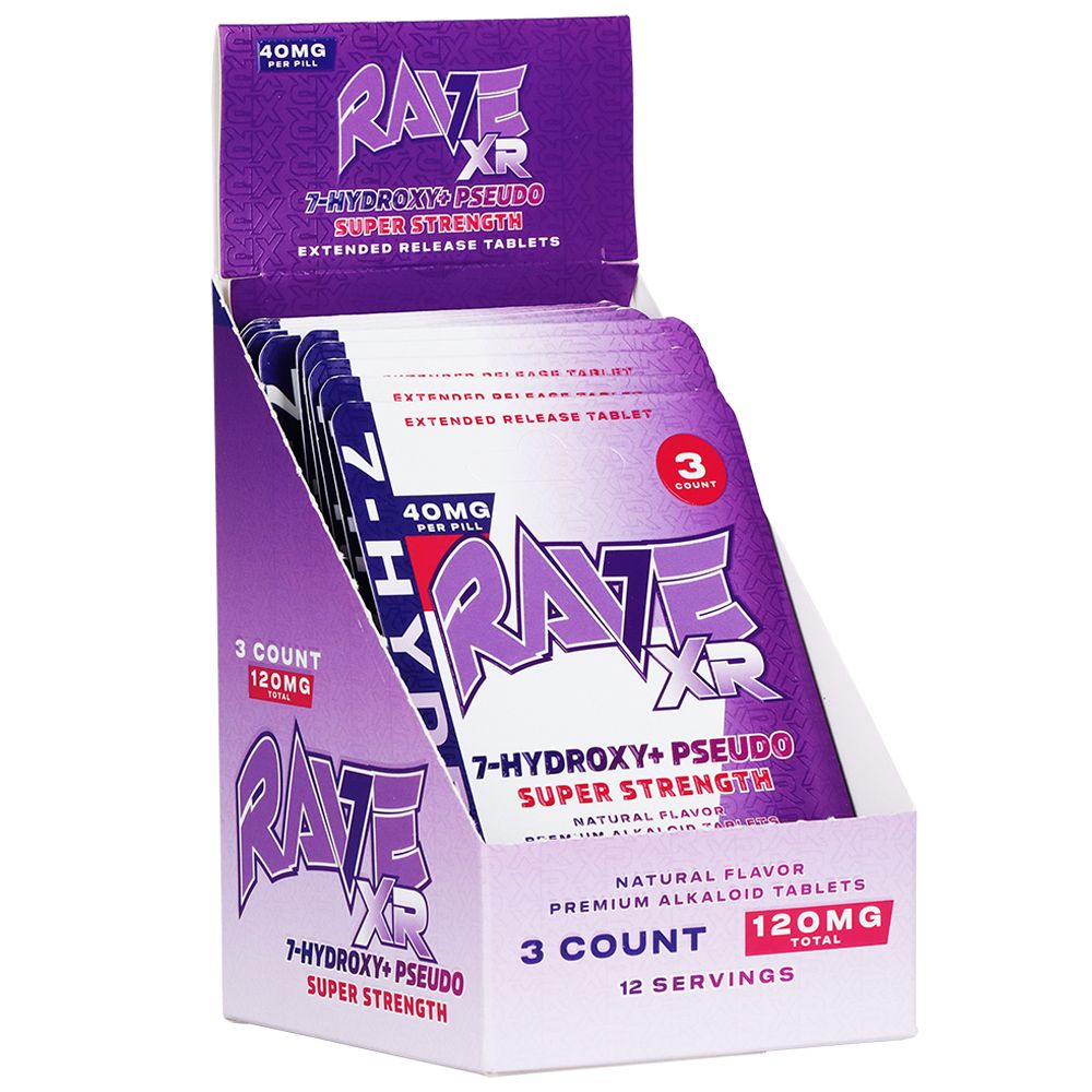Rave Super Strength 7-Hydroxymitragynine + Pseudoindoxyl Extended Release Tablets | 120mg | 3pc | Natural | 10pk Display