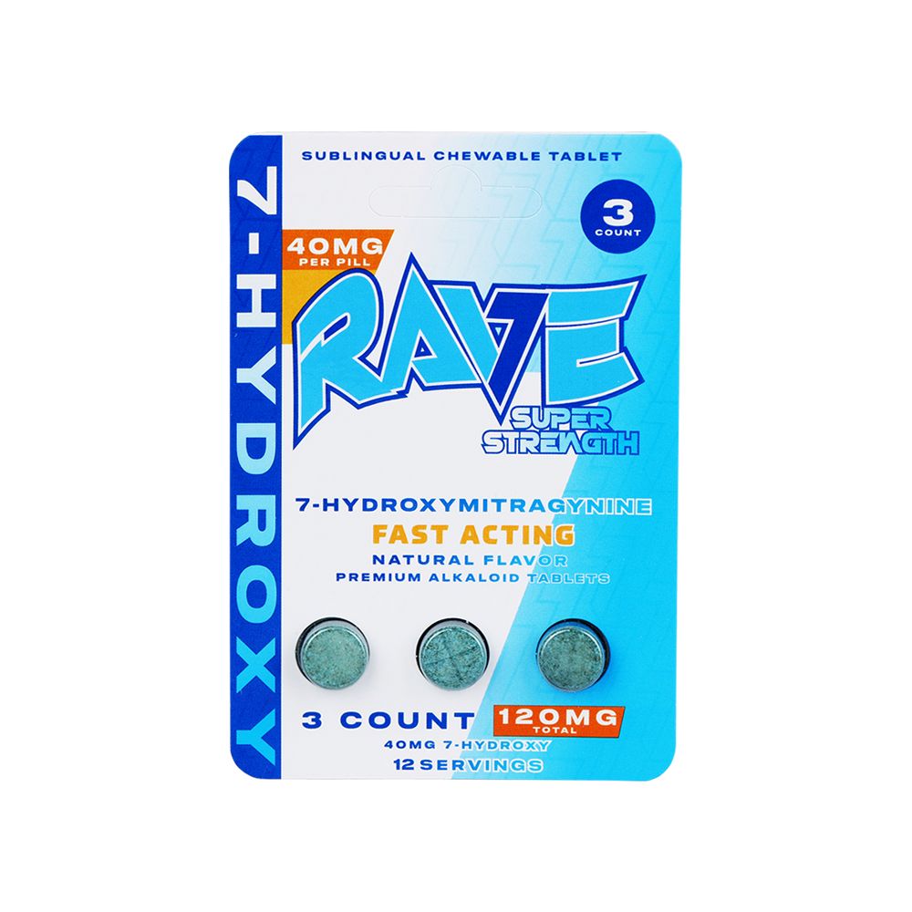 Rave Super Strength 7-Hydroxymitragynine Fast Acting Sublingual Chewable Tablets | 120mg | 3pc | Natural | 10pk Display