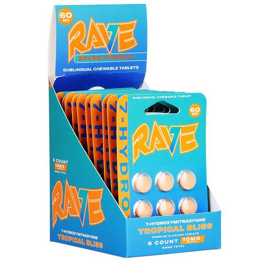 10PK DISPLAY - Rave 7-Hydroxymitragynine Tablets - 60mg / 6pc / Tropical Bliss