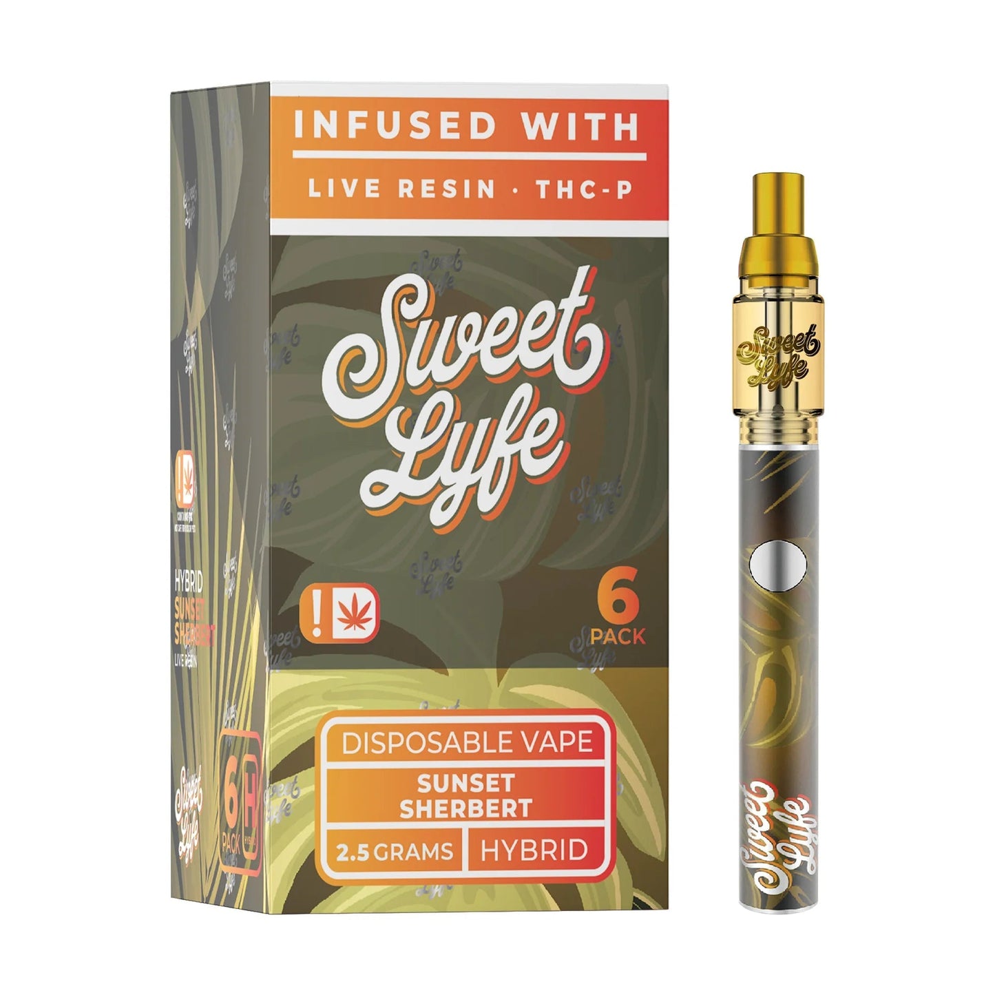 Sweet Lyfe Vape Pen 2.5ml w  Live Resin Delta + THCP - Sunset Sherbert - Indica