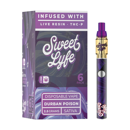 Sweet Lyfe Disposable Vape 2.5ml w Live Resin Delta + THCP Blend - Durban Poison - Sativa